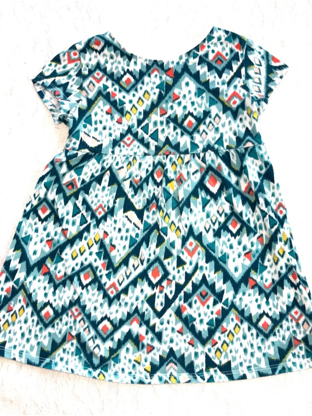 Girls Teal Geometric Short-Sleeve Dress